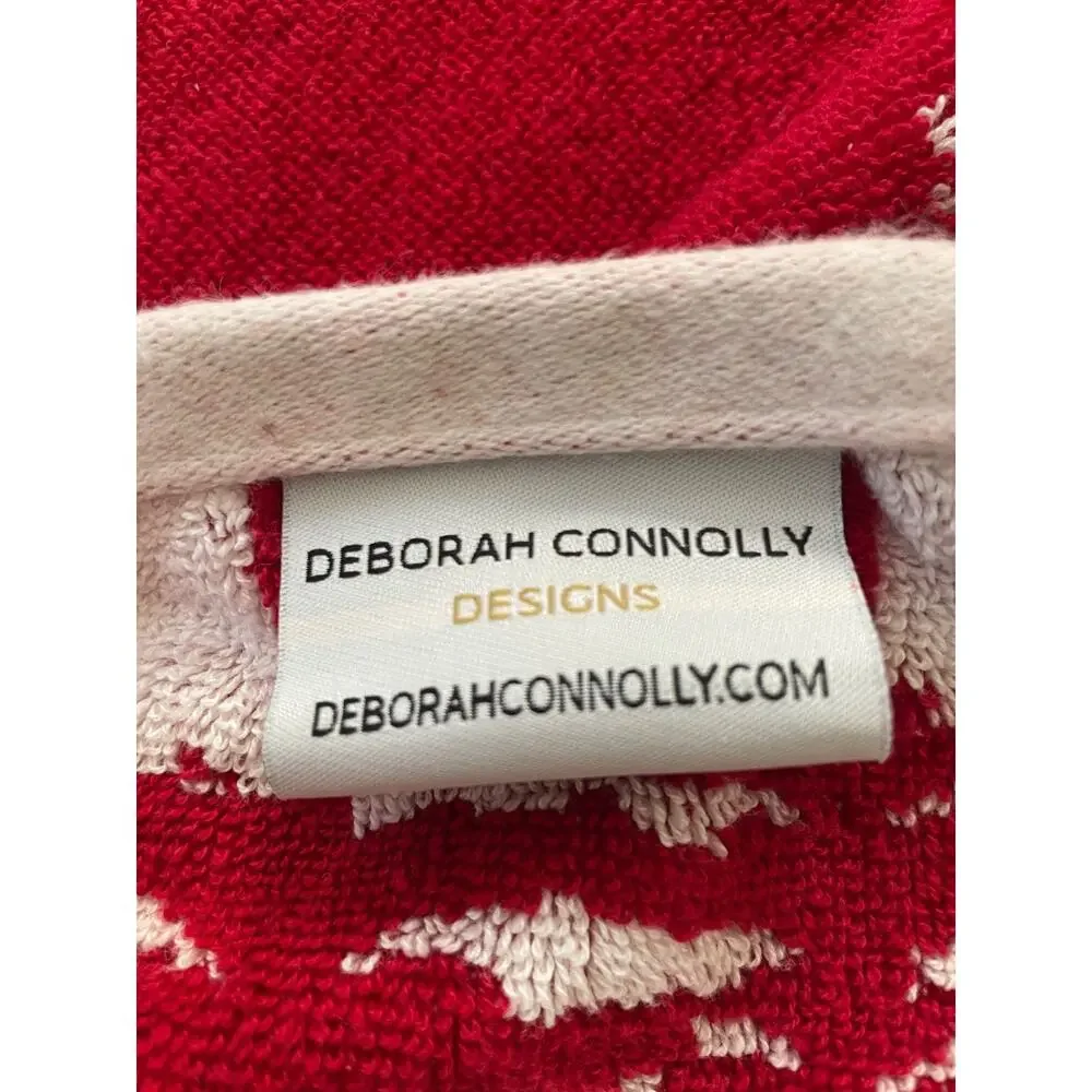 Deborah Connolly Designs 2 pc.set Bath Towels White & Red Christmas Santa Sleigh